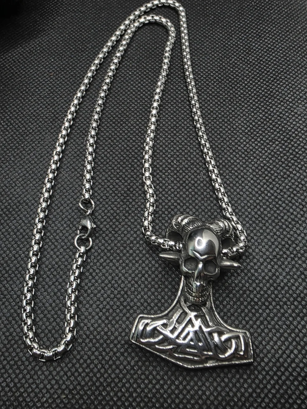 Mens Norse Viking Valknut Skull Mjolnir Necklace Pendant Stainless Steel